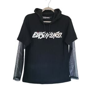 Evisu Kuro Hooded Mesh Long Sleeve Top Black Size XS